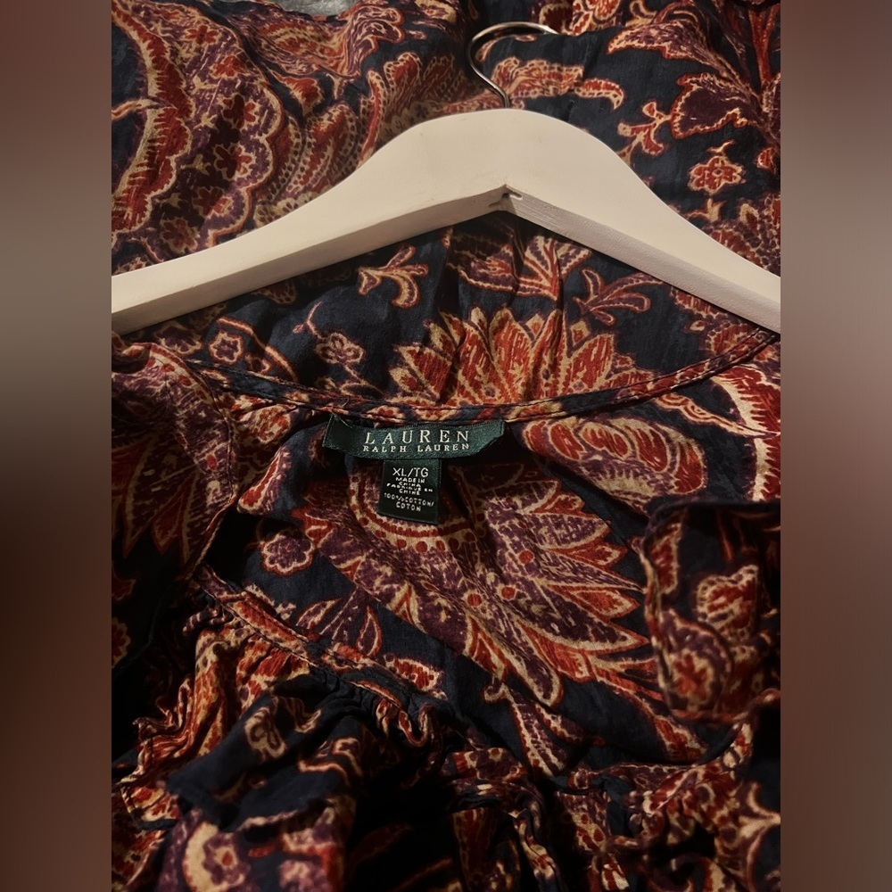 Lauren Ralph Lauren Paisley Ruffle Blouse Multicolor xl preppy boho chic - Picture 7 of 7